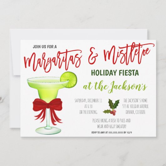 Margaritas en Mistletoe Holiday Uitnodiging (Voorkant)