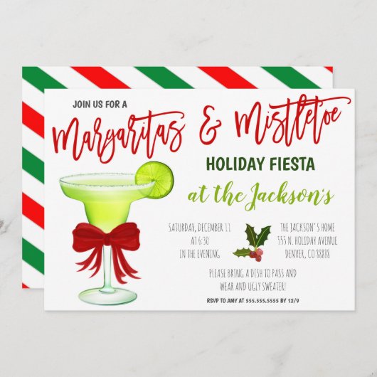 Margaritas en Mistletoe Holiday Uitnodiging (Voorkant / Achterkant)