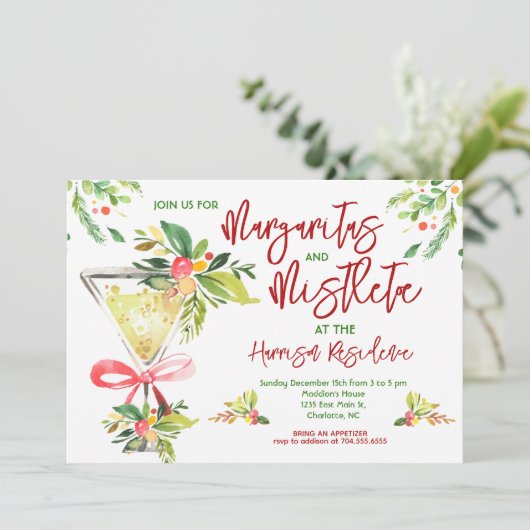 Margaritas en Mistletoe Kerstfeest uitnodigen Kaart (Staand voorkant)