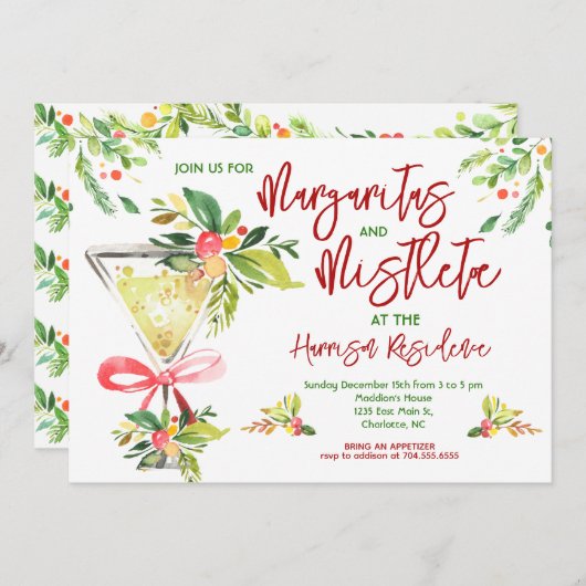 Margaritas en Mistletoe Kerstfeest uitnodigen Kaart (Voorkant / Achterkant)