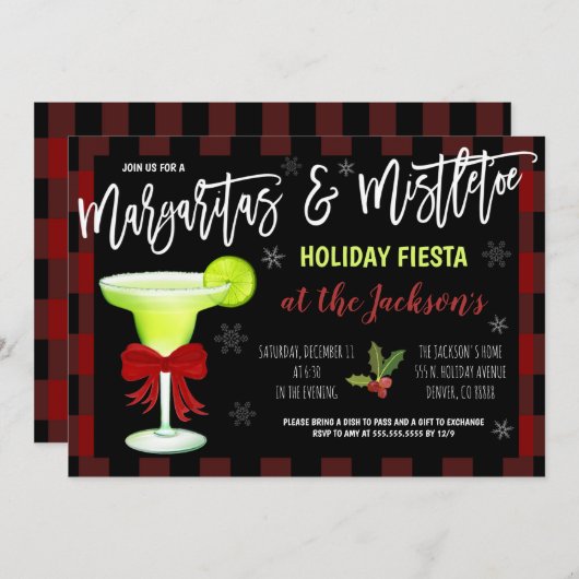 Margaritas en Mistletoe-kerstuitnodiging Kaart (Voorkant / Achterkant)