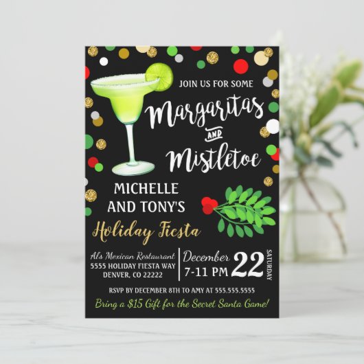 Margarita's en Mistletoe kerstuitnodiging Kaart (Staand voorkant)