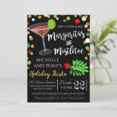 Margaritas en Mistletoe kerstuitnodiging Kaart (Staand voorkant)