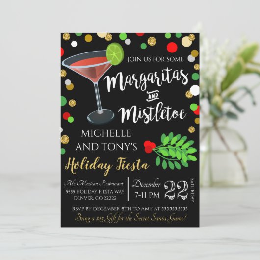 Margaritas en Mistletoe kerstuitnodiging Kaart (Staand voorkant)