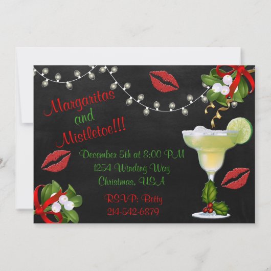 Margaritas en Mistletoe Lights Party Invite Kaart (Voorkant)