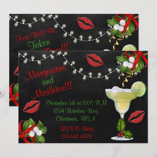 Margaritas en Mistletoe Lights Party Invite Kaart (Voorkant / Achterkant)