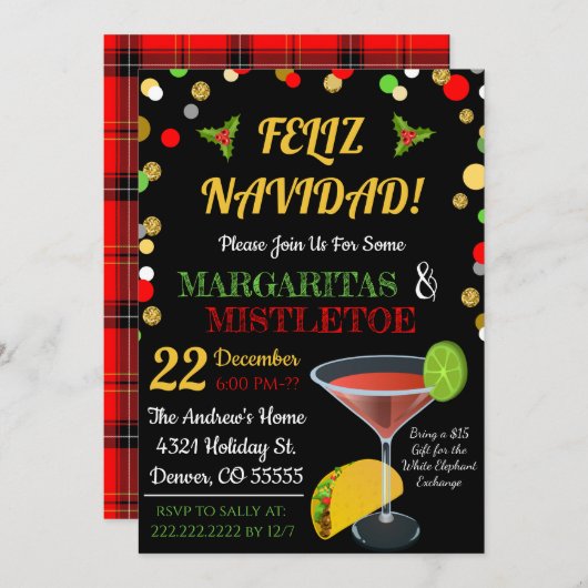 Margaritas en Mistletoe Party Invitation Kaart (Voorkant / Achterkant)