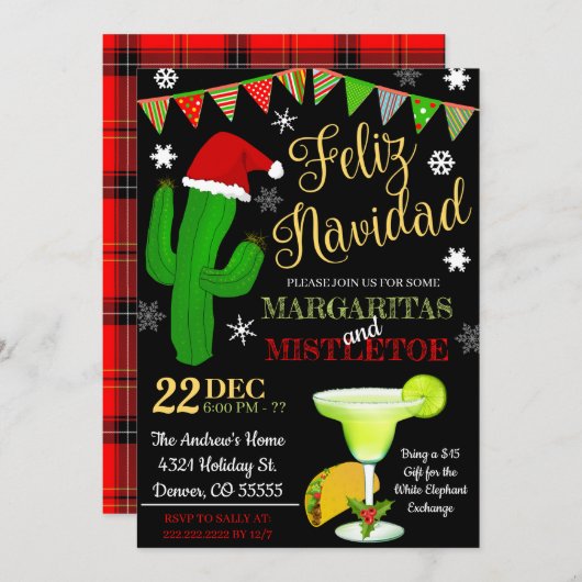 Margaritas en Mistletoe uitnodiging (Voorkant / Achterkant)