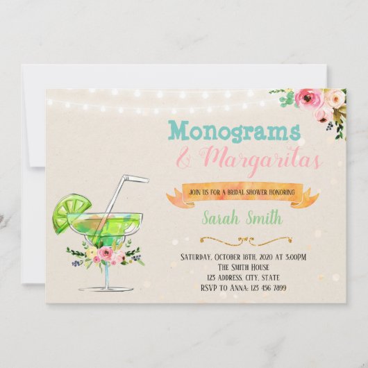 Margarita's en monogrammen feest uitnodiging (Voorkant)