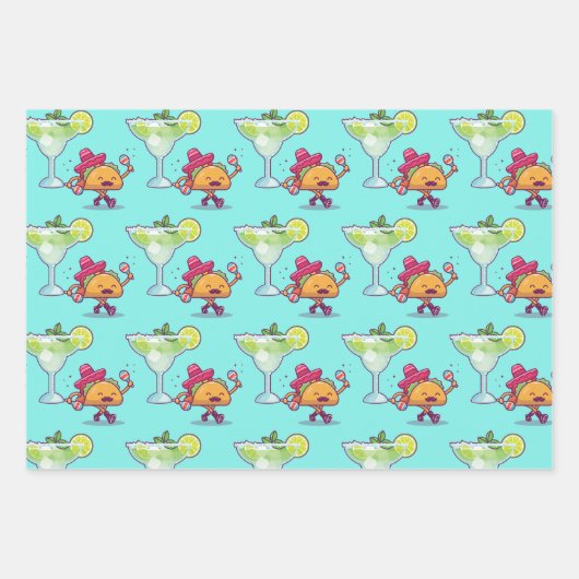 Margaritas en Tacos Roze en Blauw Verjaardag Inpakpapier Vel (Voorkant 3)