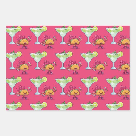 Margaritas en Tacos Roze en Blauw Verjaardag Inpakpapier Vel (Voorkant)