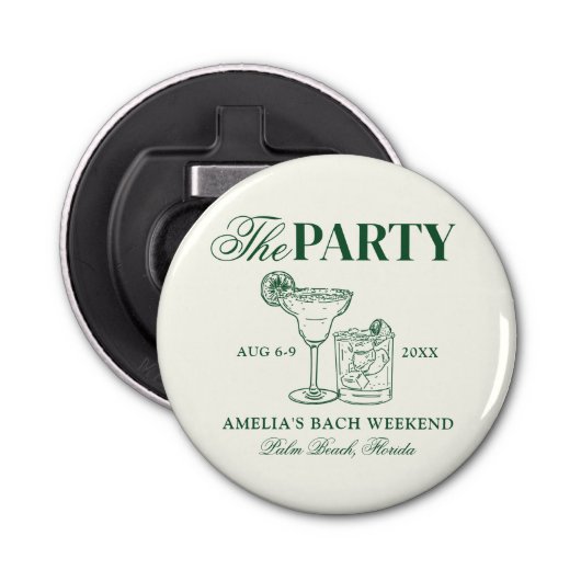 Margaritas & Huwelijk Bachelorette De Party Button Flesopener (Voorkant)