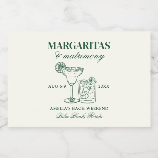 Margaritas & Huwelijksvrijgezellenweekend Likeurfles Etiket (Enkel label)