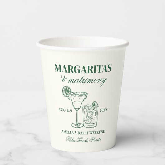Margaritas & Huwelijksvrijgezellenweekend Papieren Bekers (Achterkant)