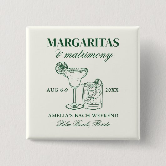 Margaritas & Huwelijksvrijgezellenweekend Vierkante Button 5,1 Cm (Voorkant)