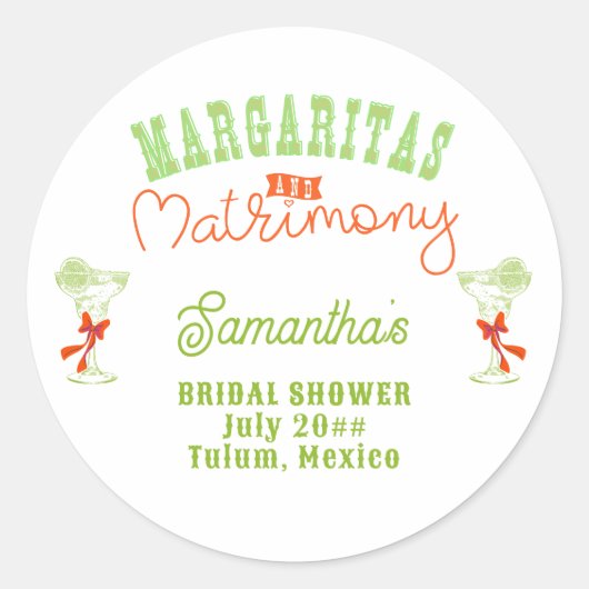 Margaritas & Matrimony Tulum Bruidsfeest Borrel Ronde Sticker (Voorkant)