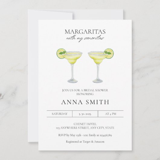 Margarita's met mijn Senoritas Bruidsfeest Kaart (Voorkant)