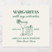 Margaritas met mijn Señoritas vrijgezellenweekend Likeurfles Etiket (Enkel label)