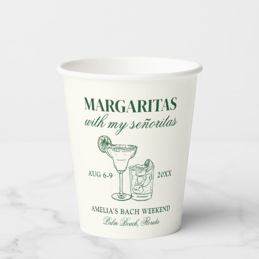 Margaritas met mijn Señoritas vrijgezellenweekend Papieren Bekers (Achterkant)
