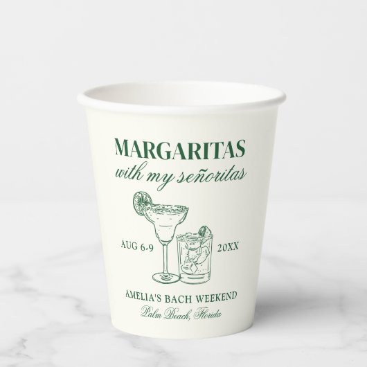 Margaritas met mijn Señoritas vrijgezellenweekend Papieren Bekers (Voorkant)