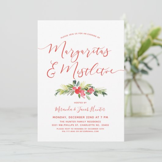 Margaritas & Mistletoe | Kerstfeest Kaart (Staand voorkant)