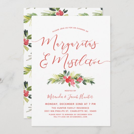 Margaritas & Mistletoe | Kerstfeest Kaart (Voorkant / Achterkant)