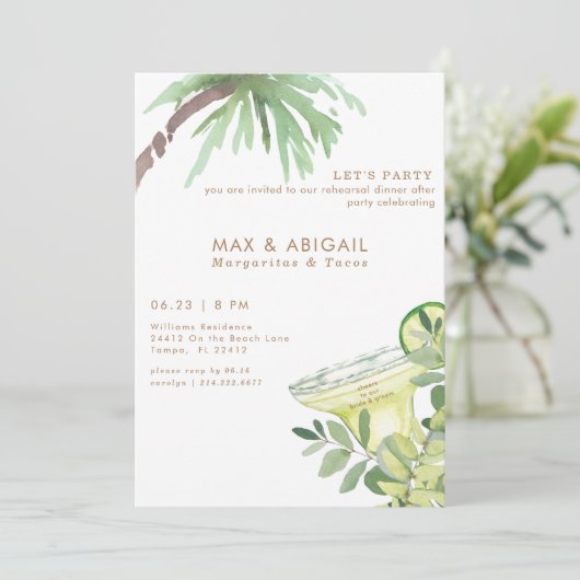 Margaritas & Tacos na tropisch feest Kaart (Staand voorkant)