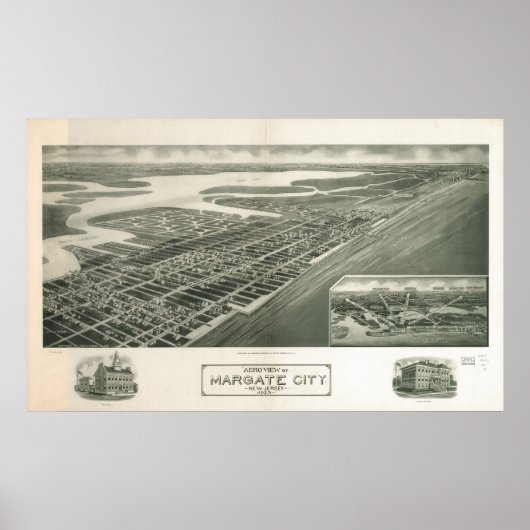 Margate New Jersey 1925 Antiek Panorama Poster (Voorkant)