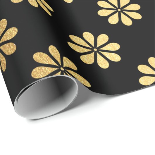 Margerite Flower Gold Petals Black Elegant Cadeaupapier (Rol Hoek)