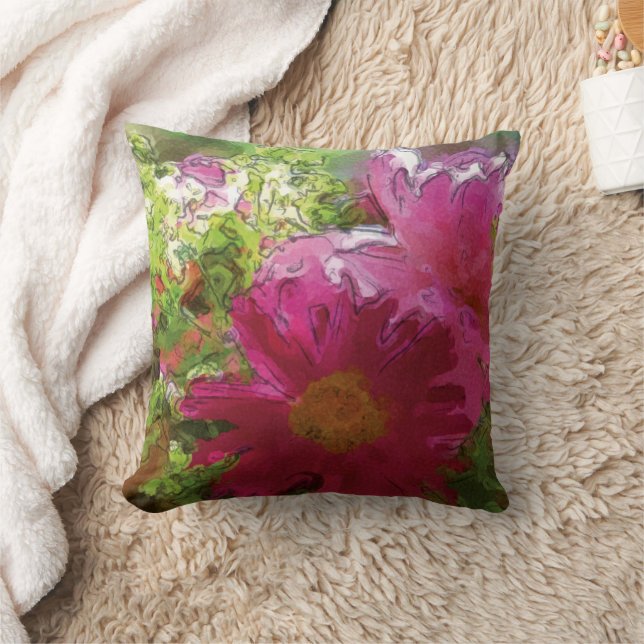 Margerite & Frauenmantel - Aquarell-Design |  Kussen (Deken)