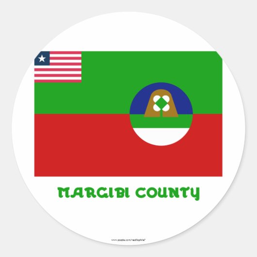 Margibi County Vlag met naam Ronde Sticker (Voorkant)