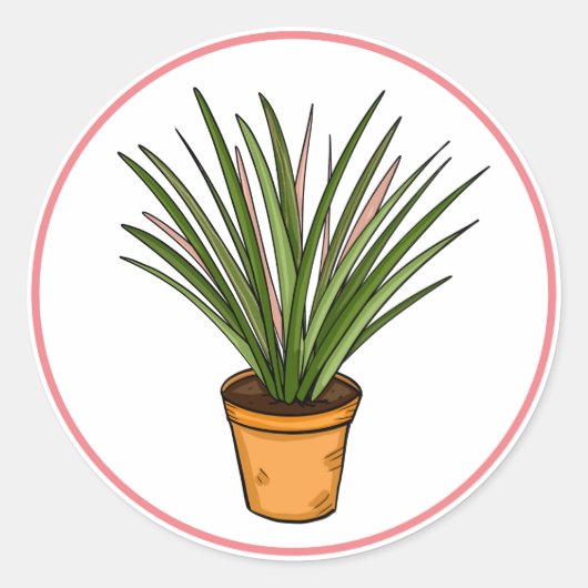 Marginata Hand Drawn Houseplant Art Ronde Sticker (Voorkant)