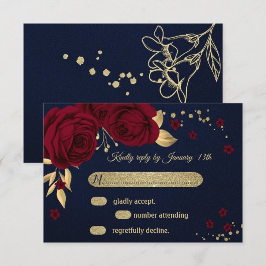 margogly goudblauw RSVP kaartje (Voorkant / Achterkant)