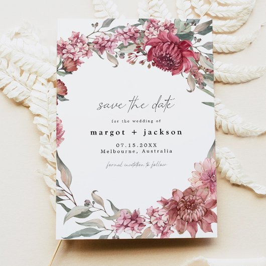 MARGOT Dusty Roos Blush Floral Foto opslaan Datum Kaart
