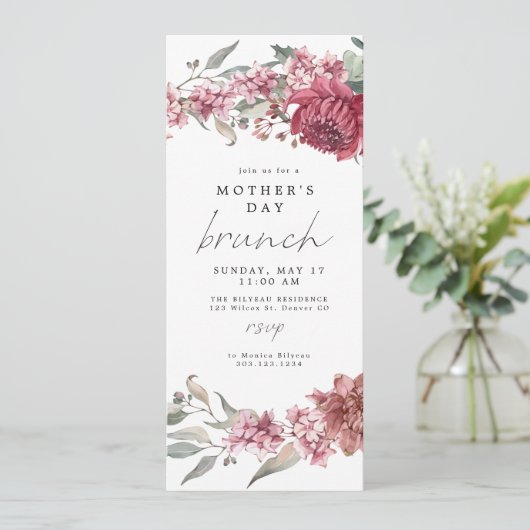 MARGOT Dusty Roos Blush Floral Moederdag Brunch Kaart (Staand voorkant)