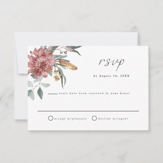 MARGOT Dusty Roos Blush Floral Wedding RSVP-kaart Kaart (Voorkant)
