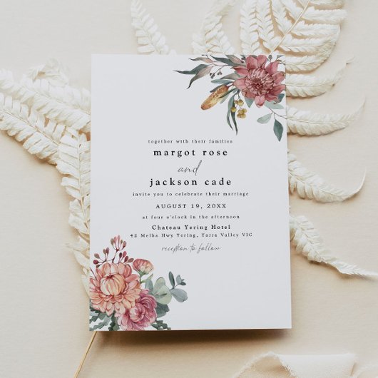 MARGOT Rustic Dusty Roos Blush Floral Wedding Kaart