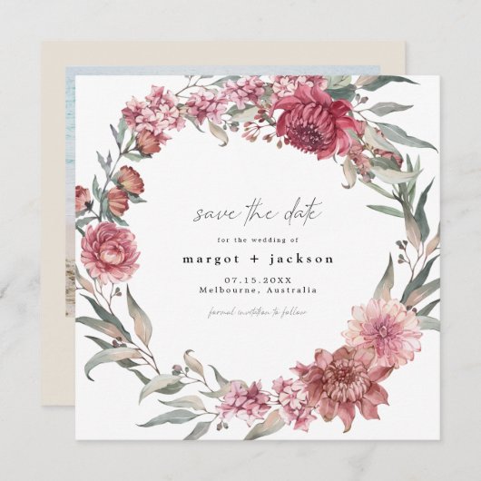 MARGOT Square Dusty Roos Blush Photo Save the Date Kaart (Voorkant / Achterkant)