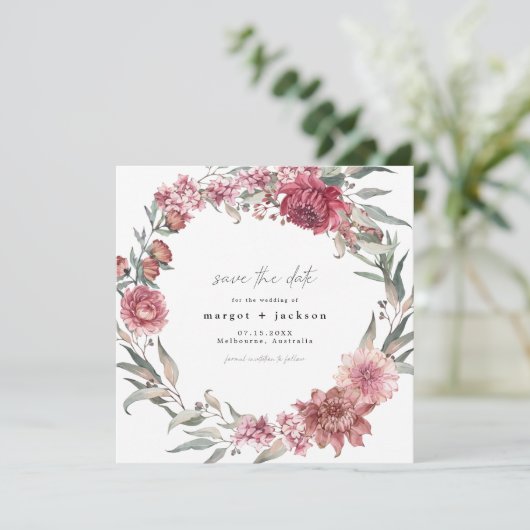 MARGOT Square Dusty Roos Blush Photo Save the Date Kaart (Staand voorkant)