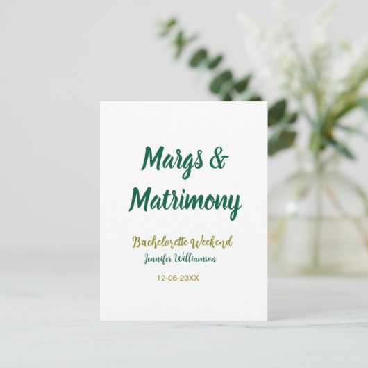 Margs and matrimony add name date bachelorette par briefkaart (Staand voorkant)
