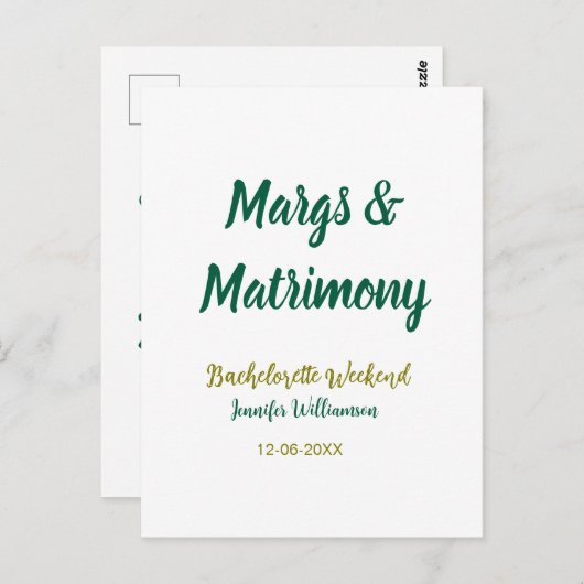 Margs and matrimony add name date bachelorette par briefkaart (Voorkant / Achterkant)