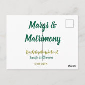 Margs and matrimony add name date bachelorette par briefkaart (Achterkant)
