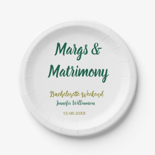 Margs and matrimony add name date bachelorette par papieren bordje (Voorkant)