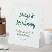 Margs and matrimony add name date bachelorette par reclamebord met voetstuk (Insitu)