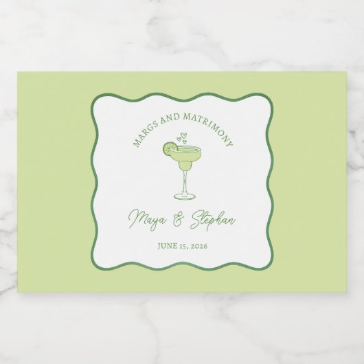 "Margs and Matrimony" Chic Lime Wedding Tequila Likeurfles Etiket (Enkel label)