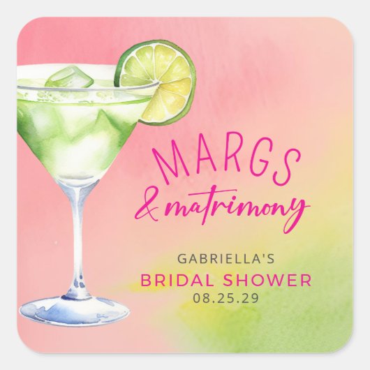 Margs and Matrimony Cocktail Bruidsfeest Vierkante Sticker (Voorkant)