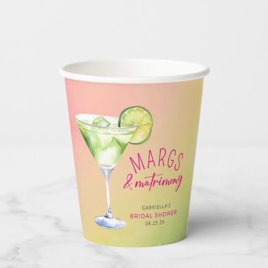 Margs and Matrimony Cocktail Bruiloftsfeest Papieren Bekers (Achterkant)