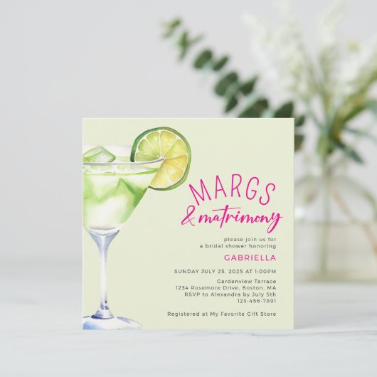 Margs and Matrimony Lime Groen Roze Vrijgezellenfe Kaart (Staand voorkant)