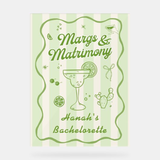 Margs en Huwelijk Bachelorette Welkom Acryl Bord (Voorkant)