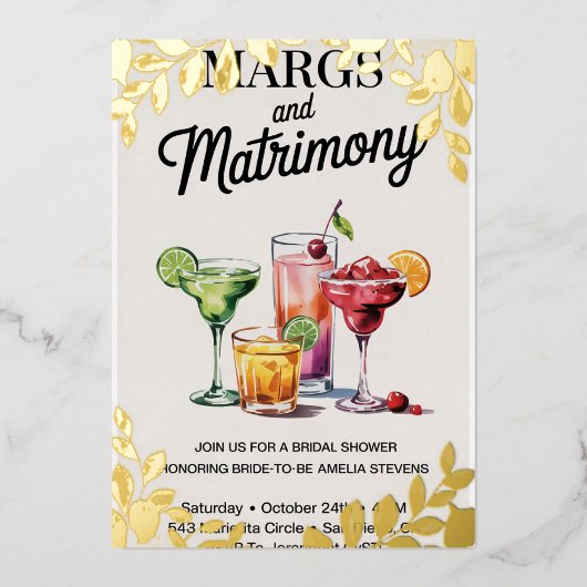 Margs en huwelijk bruids douche uitnodiging | Wat (Voorkant)